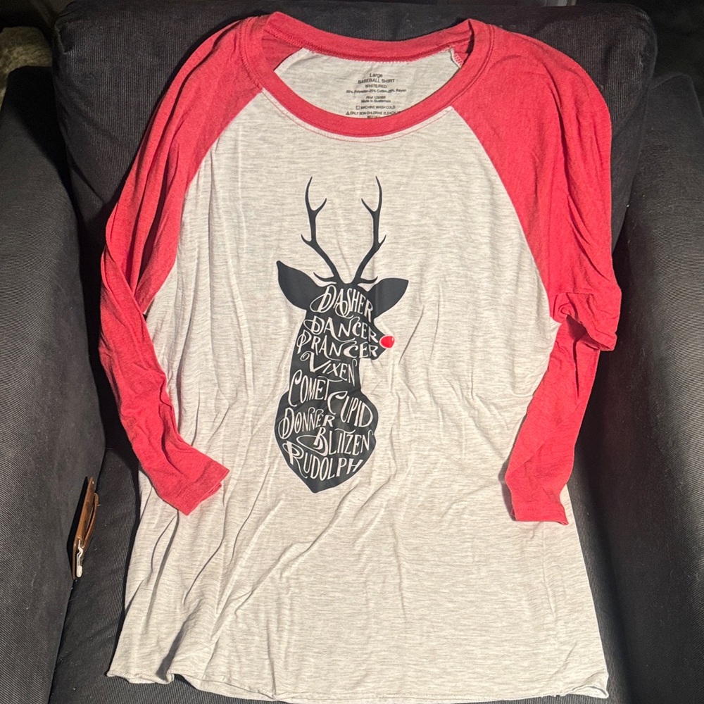 Hobby Lobby Red and Gray Reindeer Graphic Top